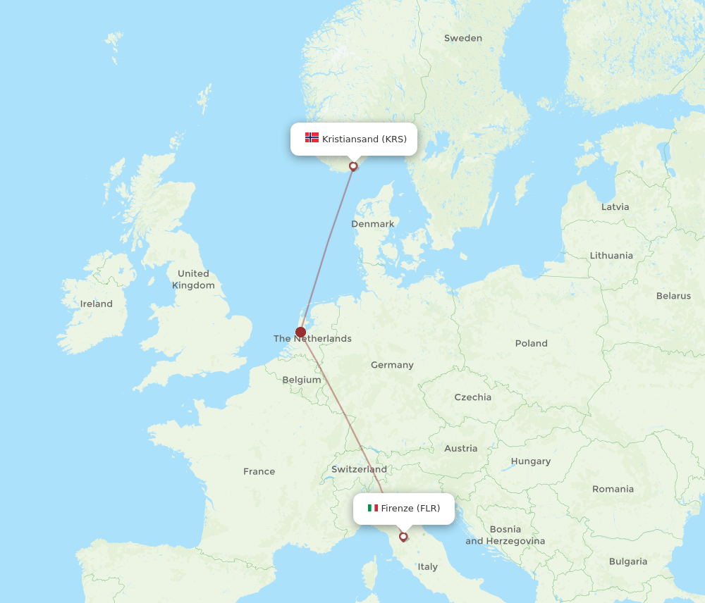 KRS to FLR flights and routes map