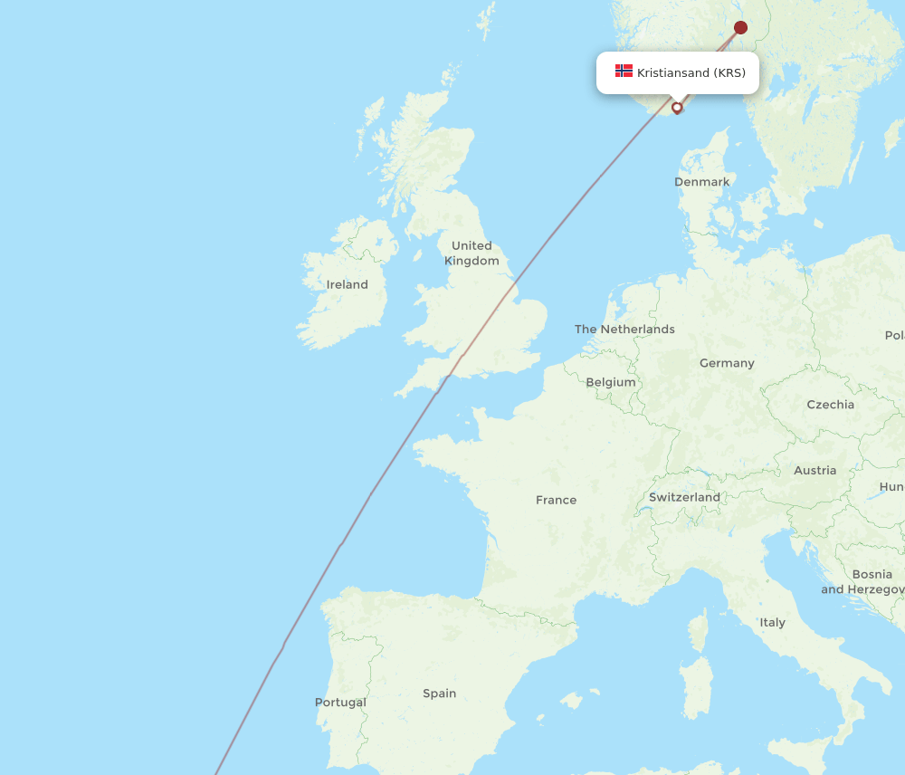 Funchal - Kristiansand route map and flight paths