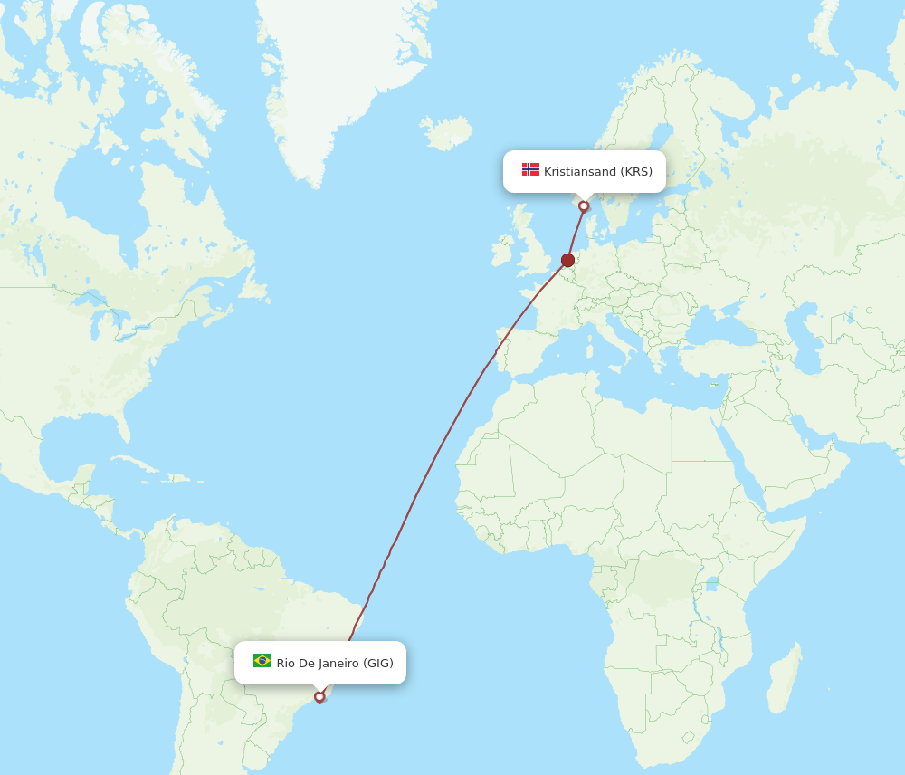 KRS-GIG flight routes