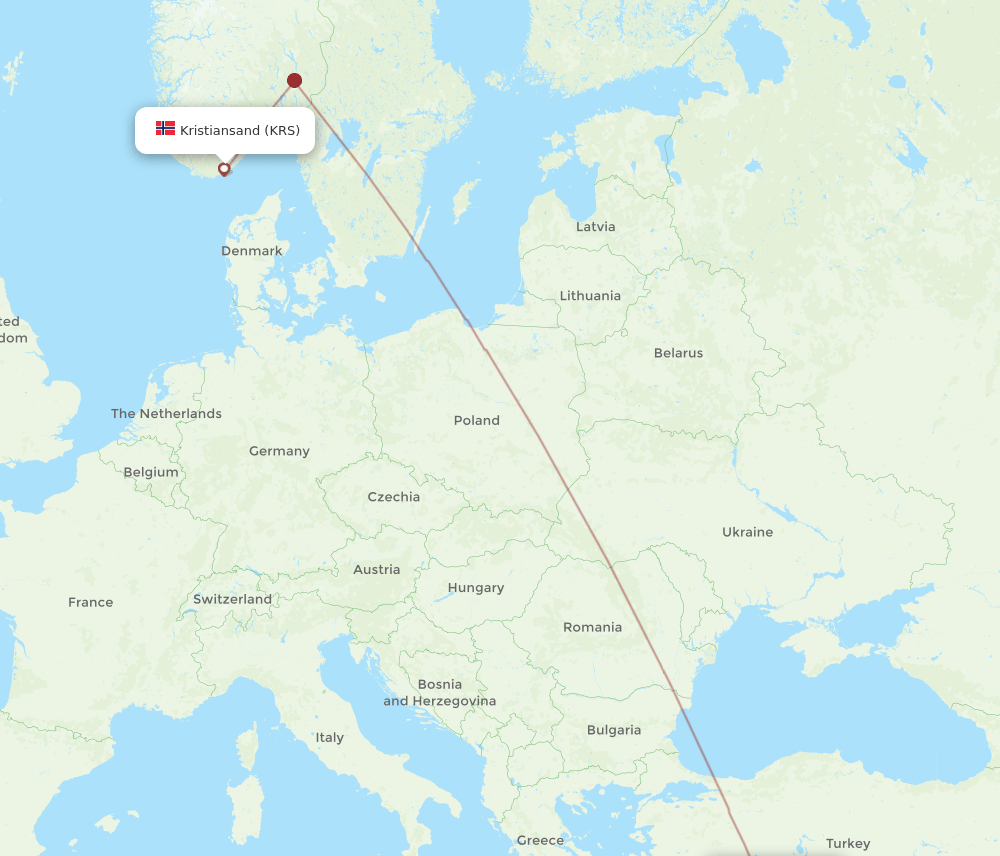KRS to GZP flights and routes map