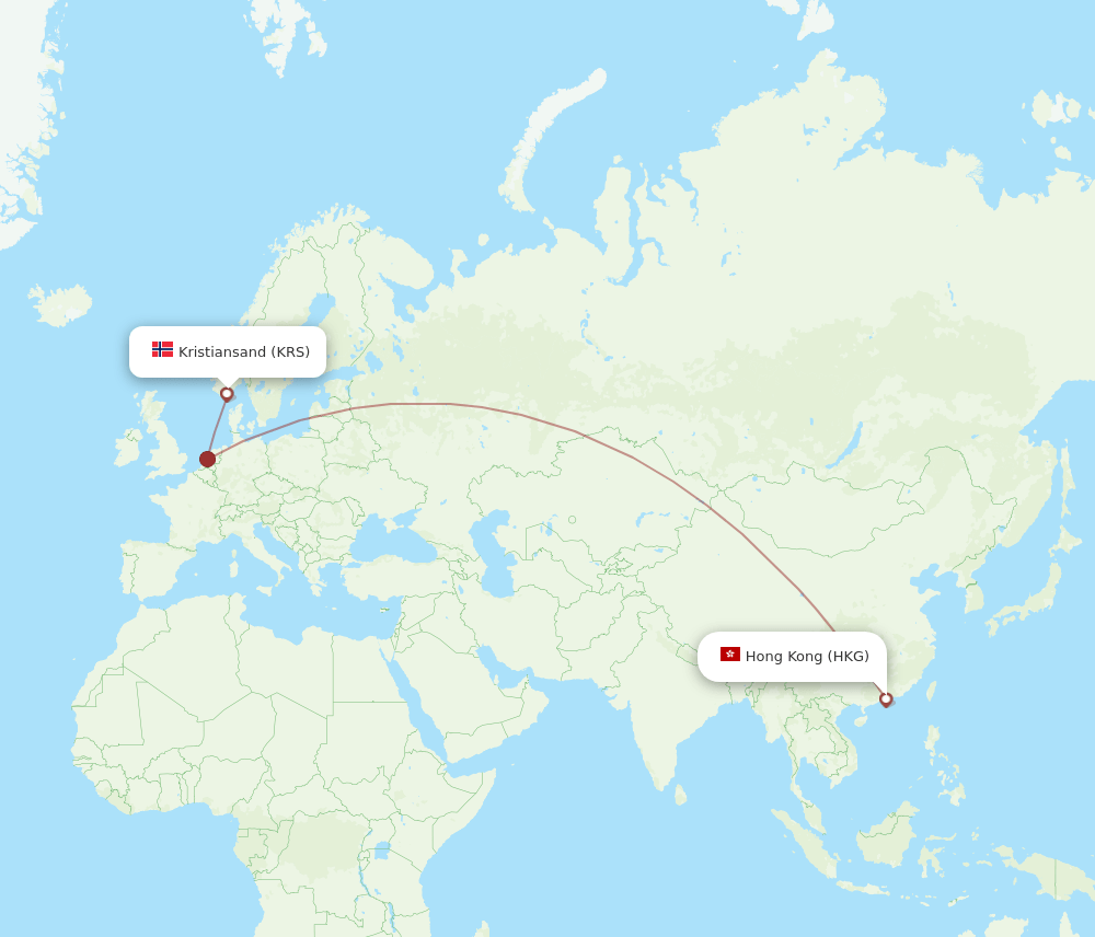 KRS-HKG flight routes