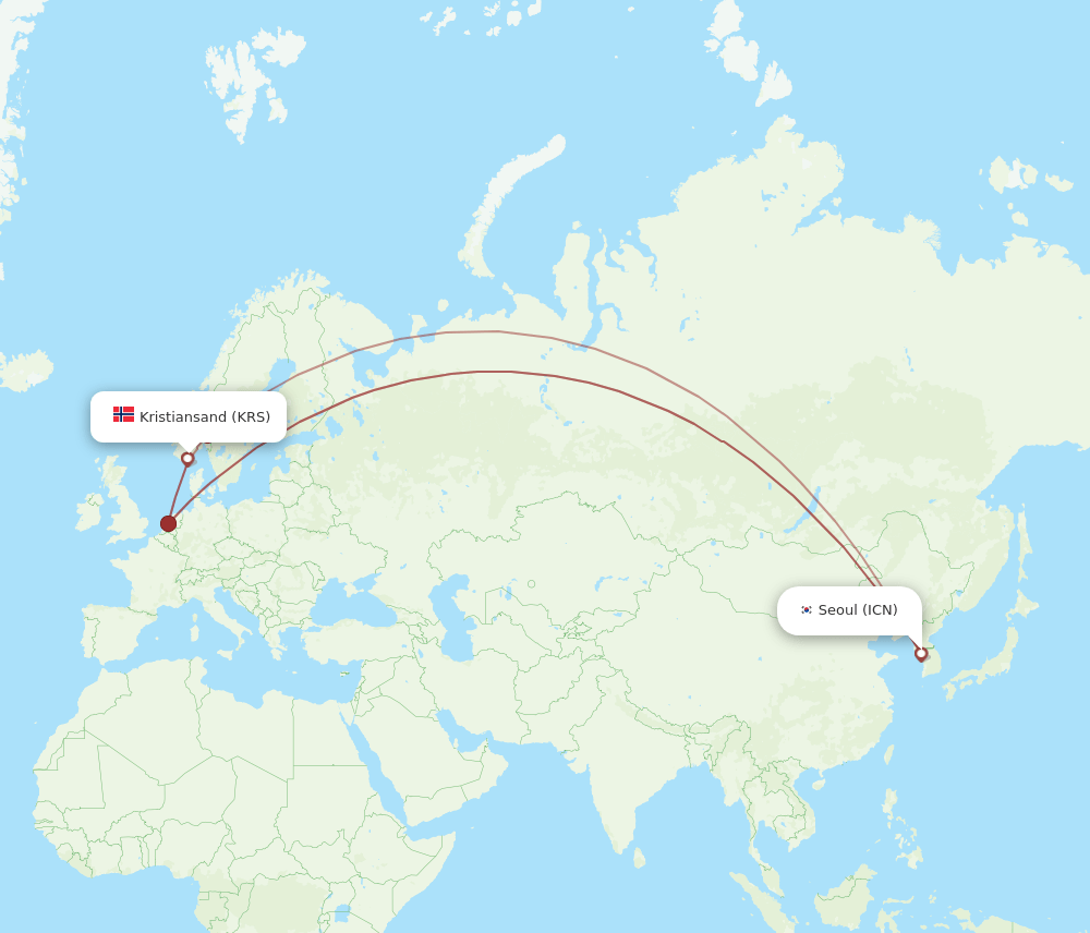 KRS to ICN flights and routes map