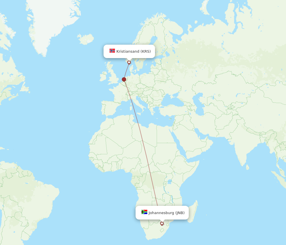 KRS-JNB flight routes
