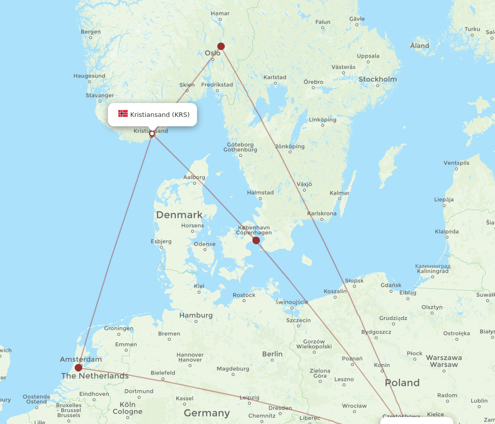 KRS-KRK flight routes