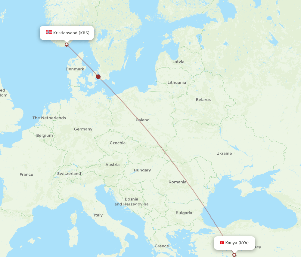 KYA to KRS flights and routes map