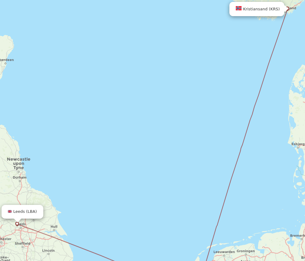 KRS-LBA flight routes