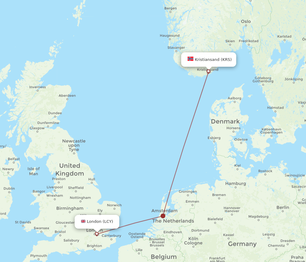 KRS-LCY flight routes