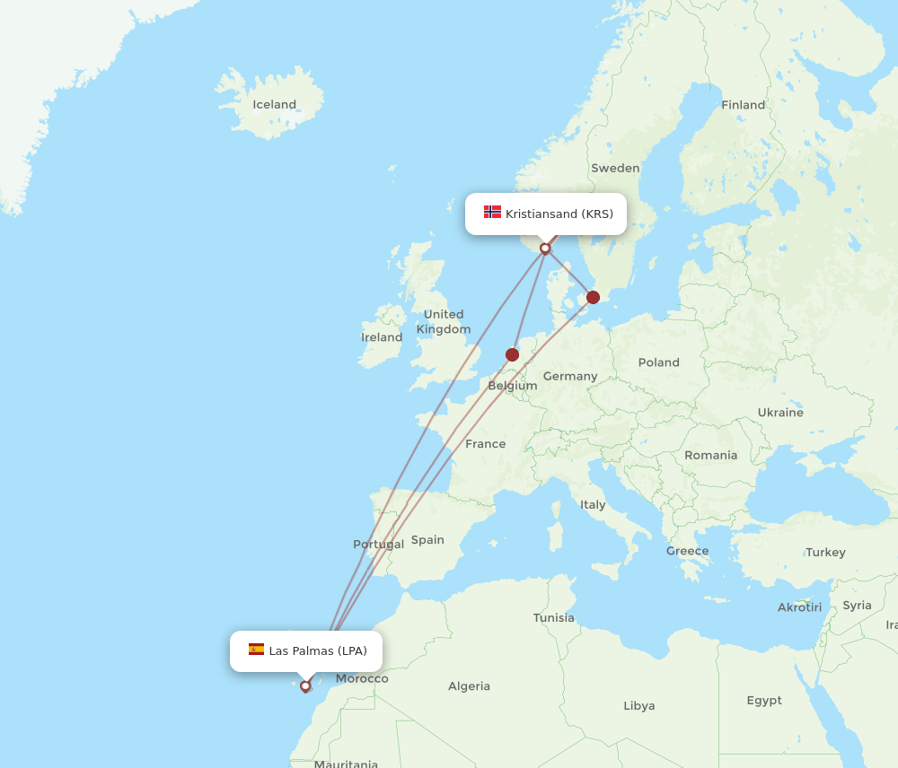 KRS-LPA flight routes