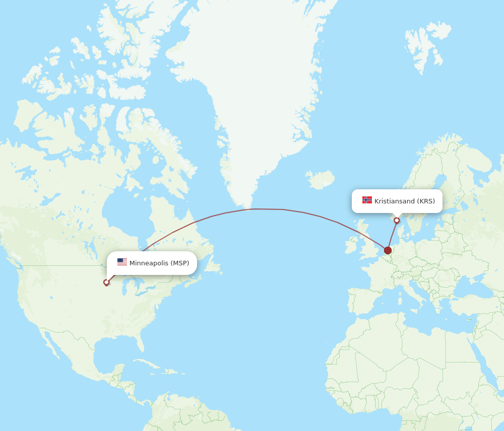 KRS-MSP flight routes