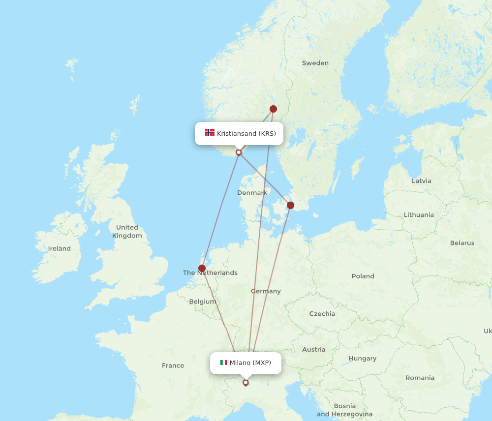 KRS-MXP flight routes