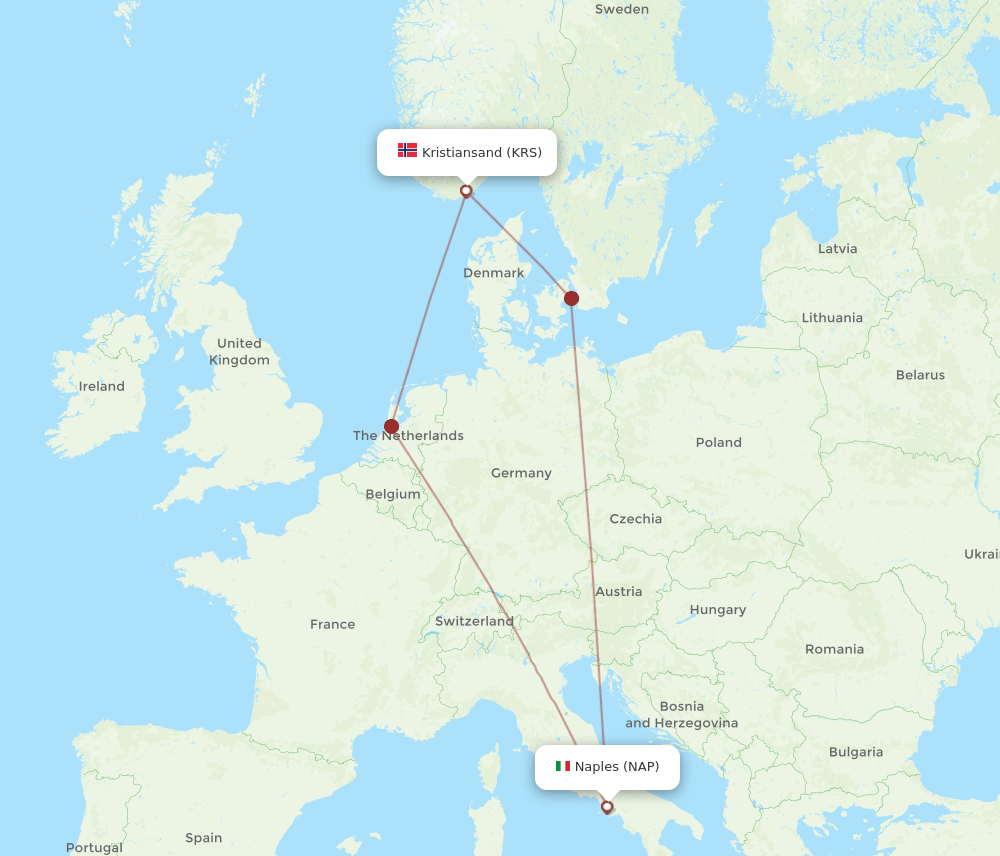 KRS to NAP flights and routes map