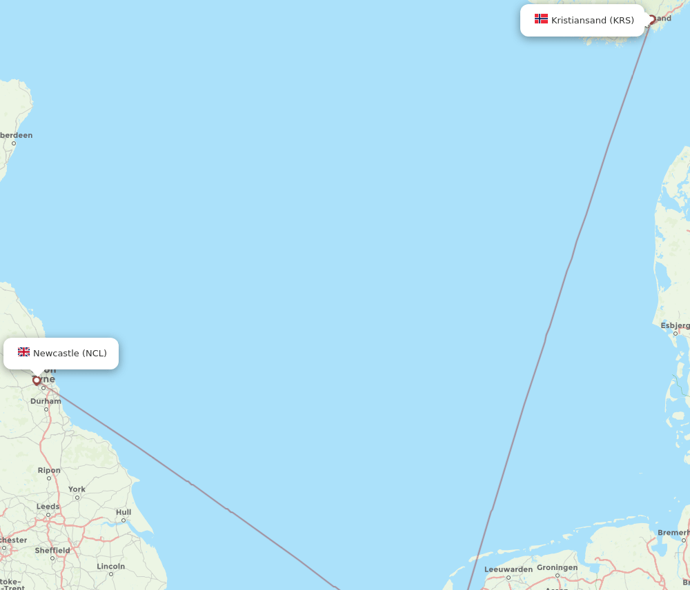 KRS-NCL flight routes
