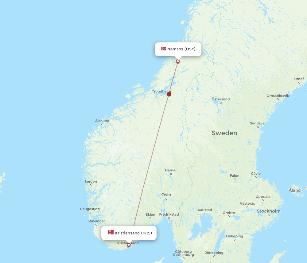 KRS to OSY flights and routes map