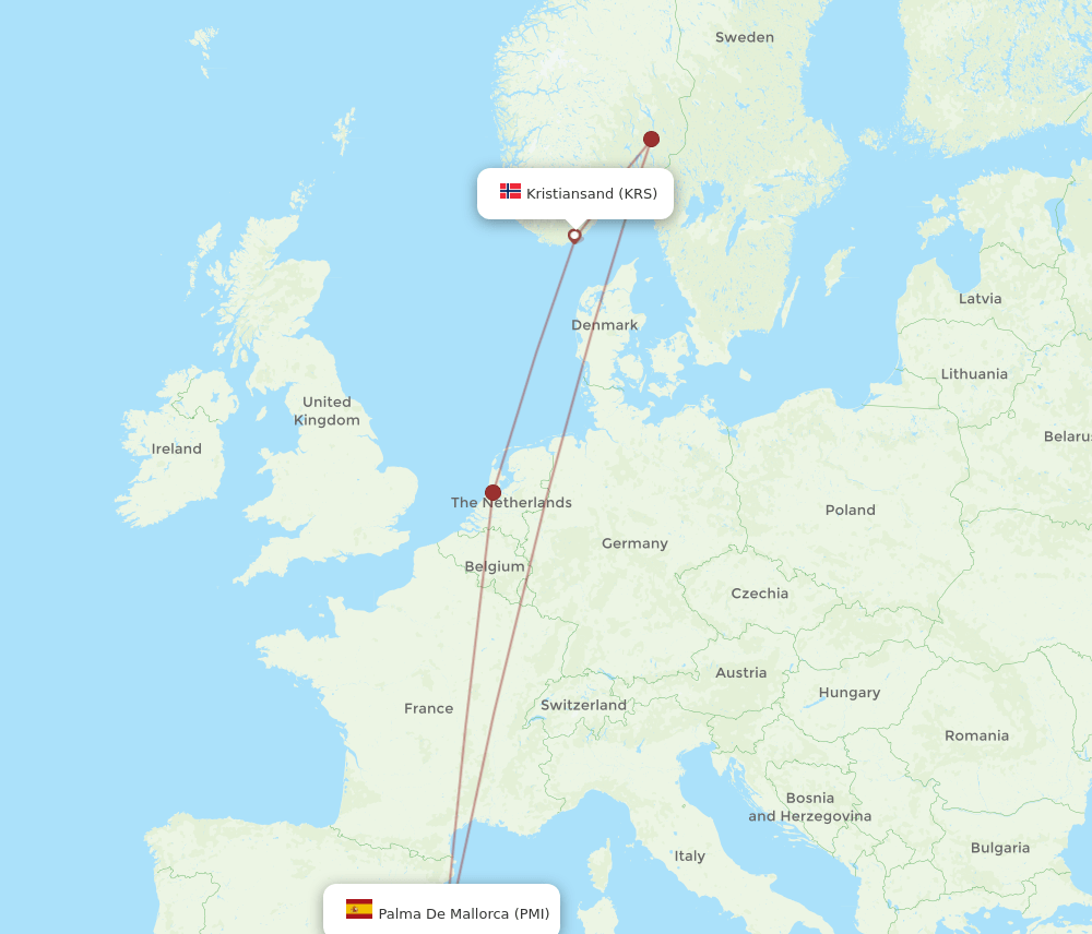 KRS-PMI flight routes