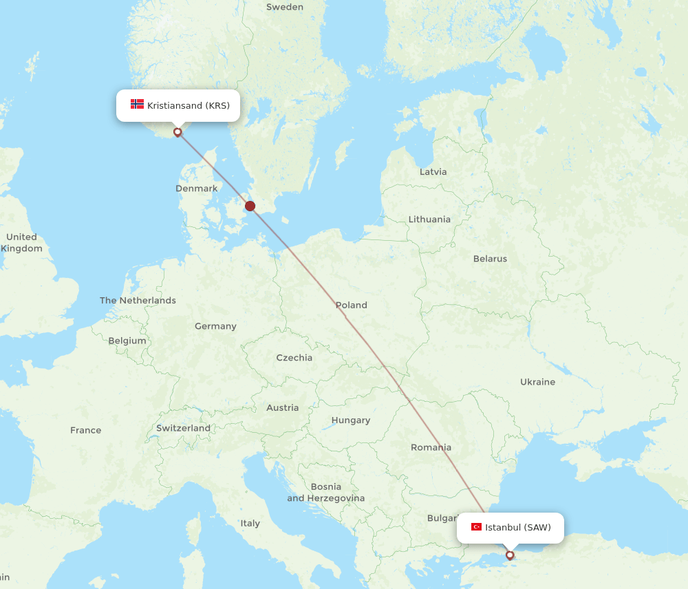 KRS to SAW flights and routes map