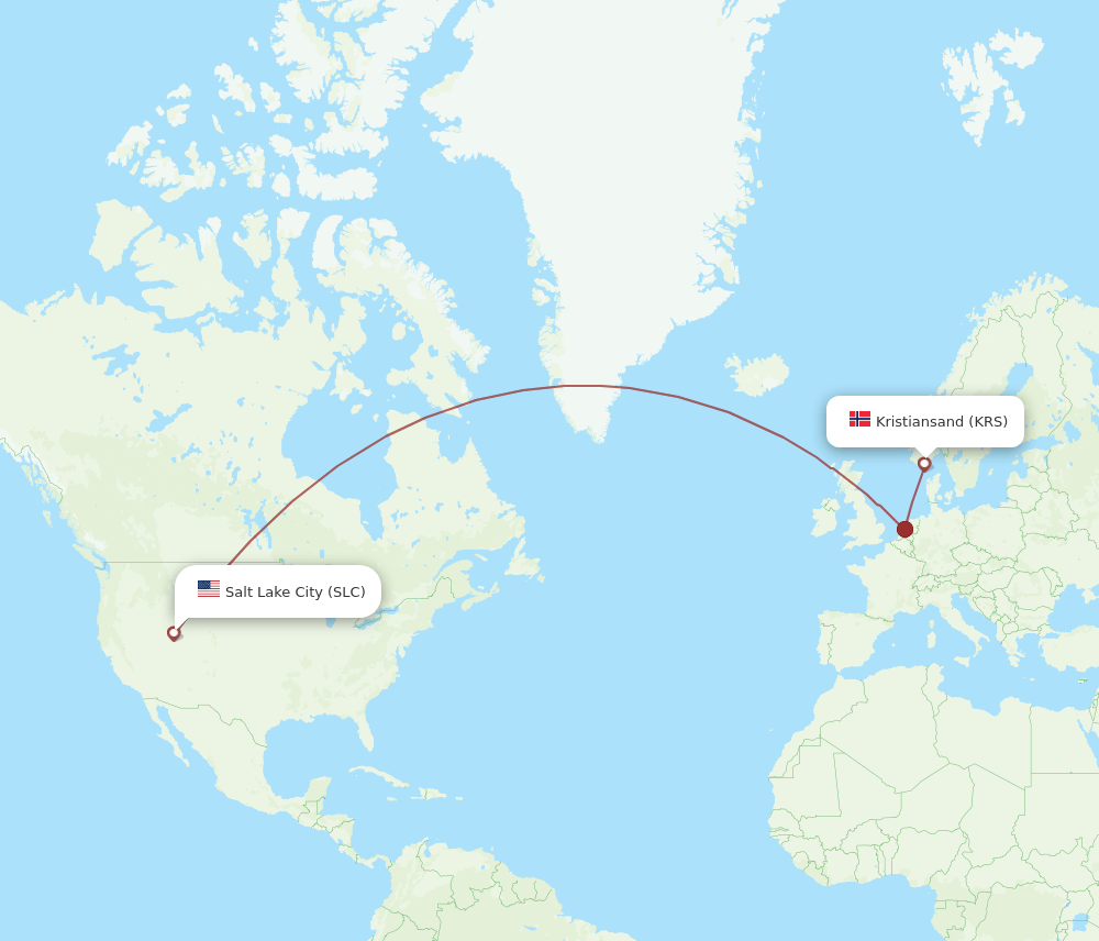 KRS-SLC flight routes