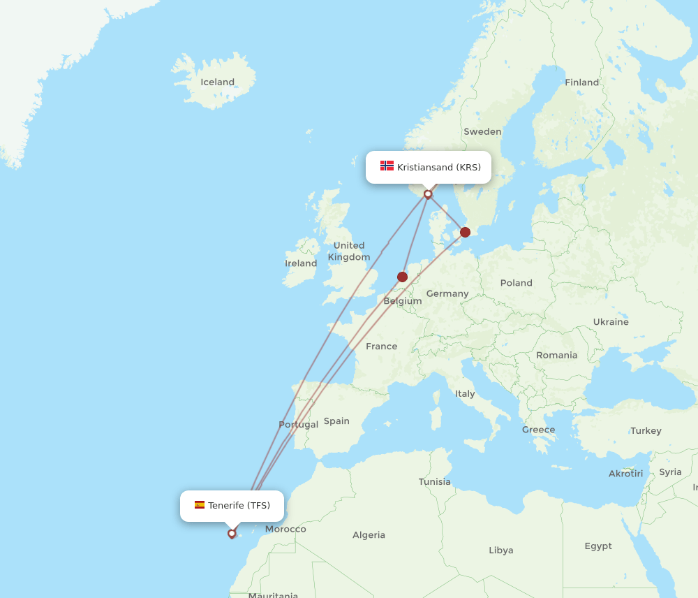 KRS-TFS flight routes