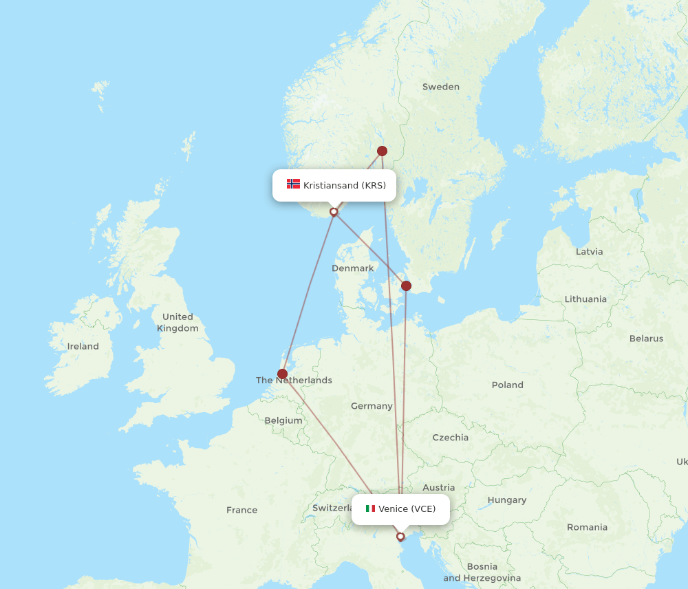KRS-VCE flight routes