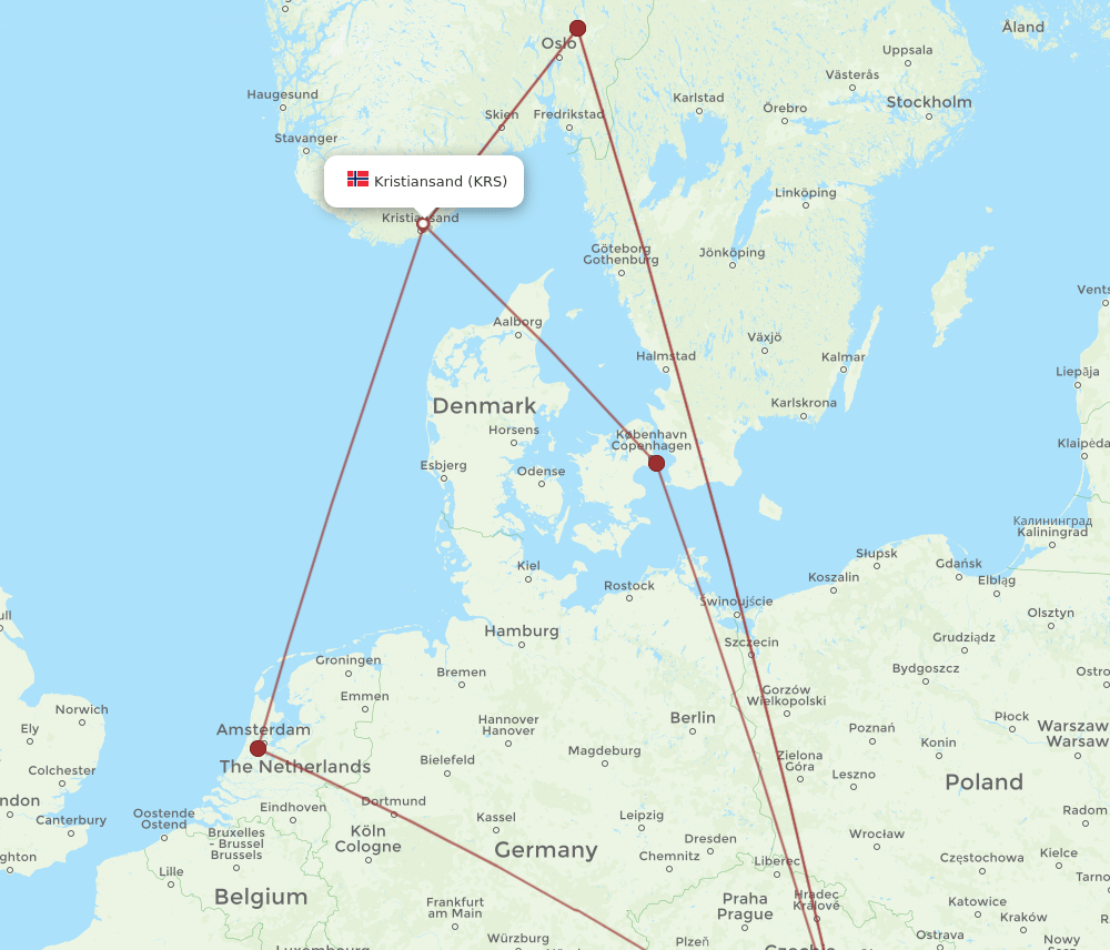 KRS to VIE flights and routes map