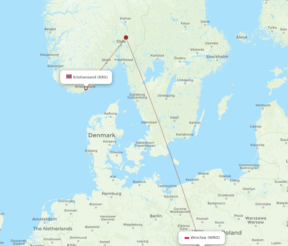 KRS-WRO flight routes