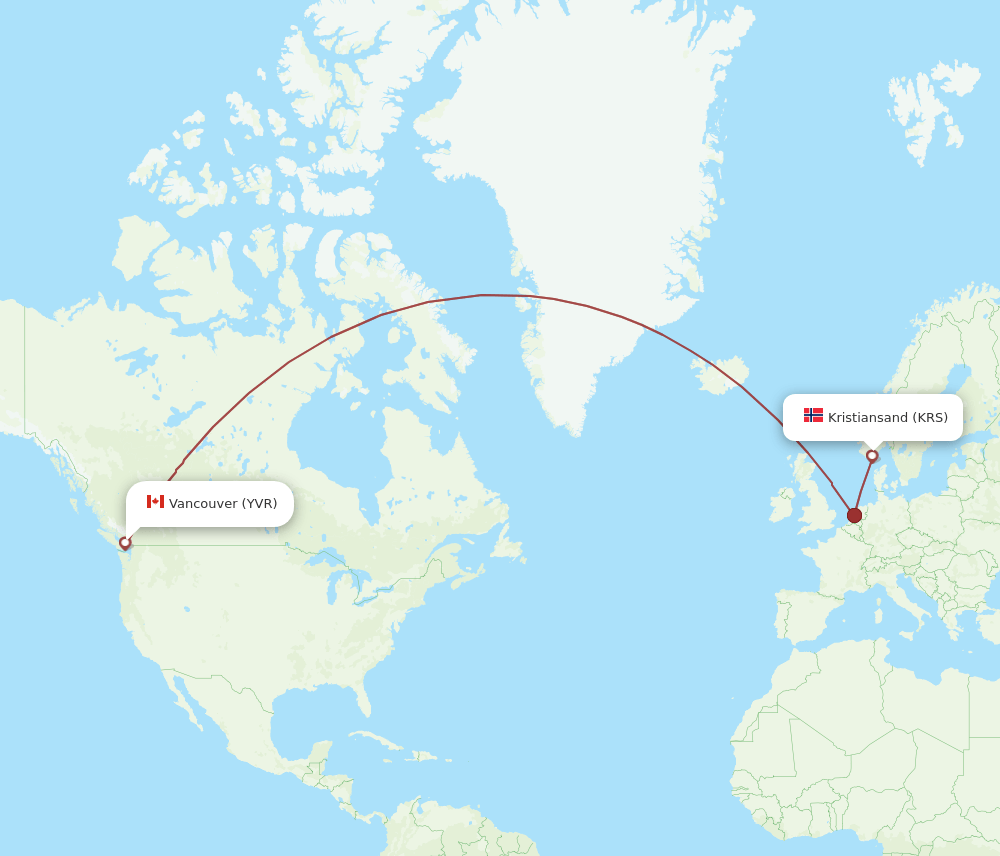 KRS-YVR flight routes