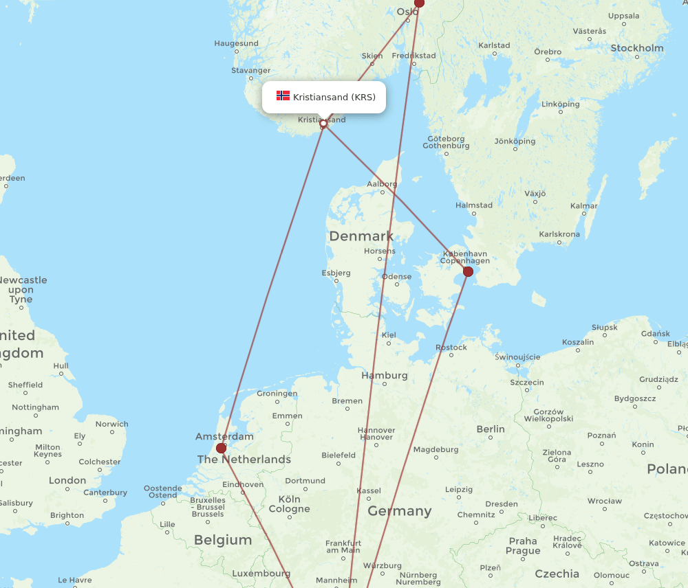 Zurich - Kristiansand route map and flight paths