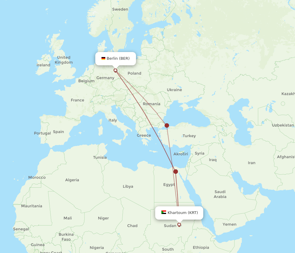 KRT to BER flights and routes map