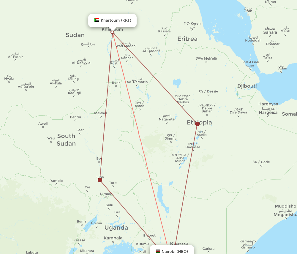 KRT to NBO flights and routes map