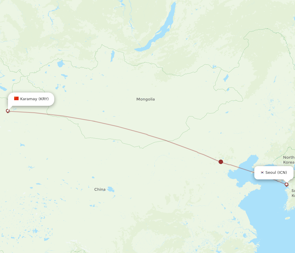 Seoul - Karamay route map and flight paths