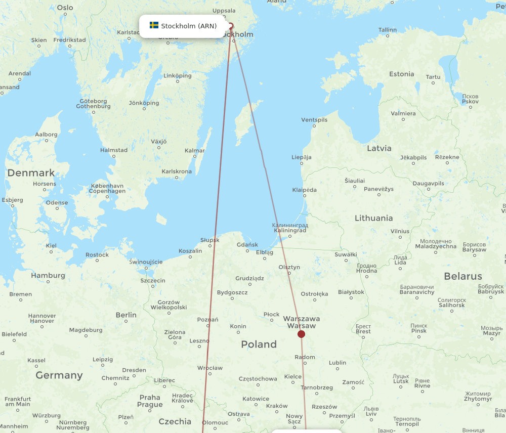 KSC to ARN flights and routes map