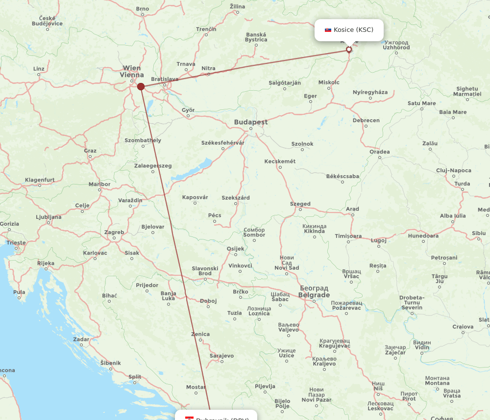 KSC-DBV flight routes