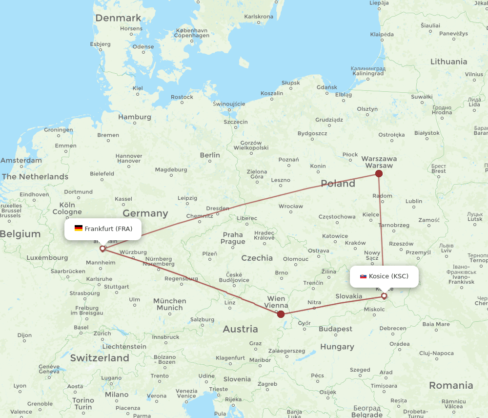 KSC-FRA flight routes