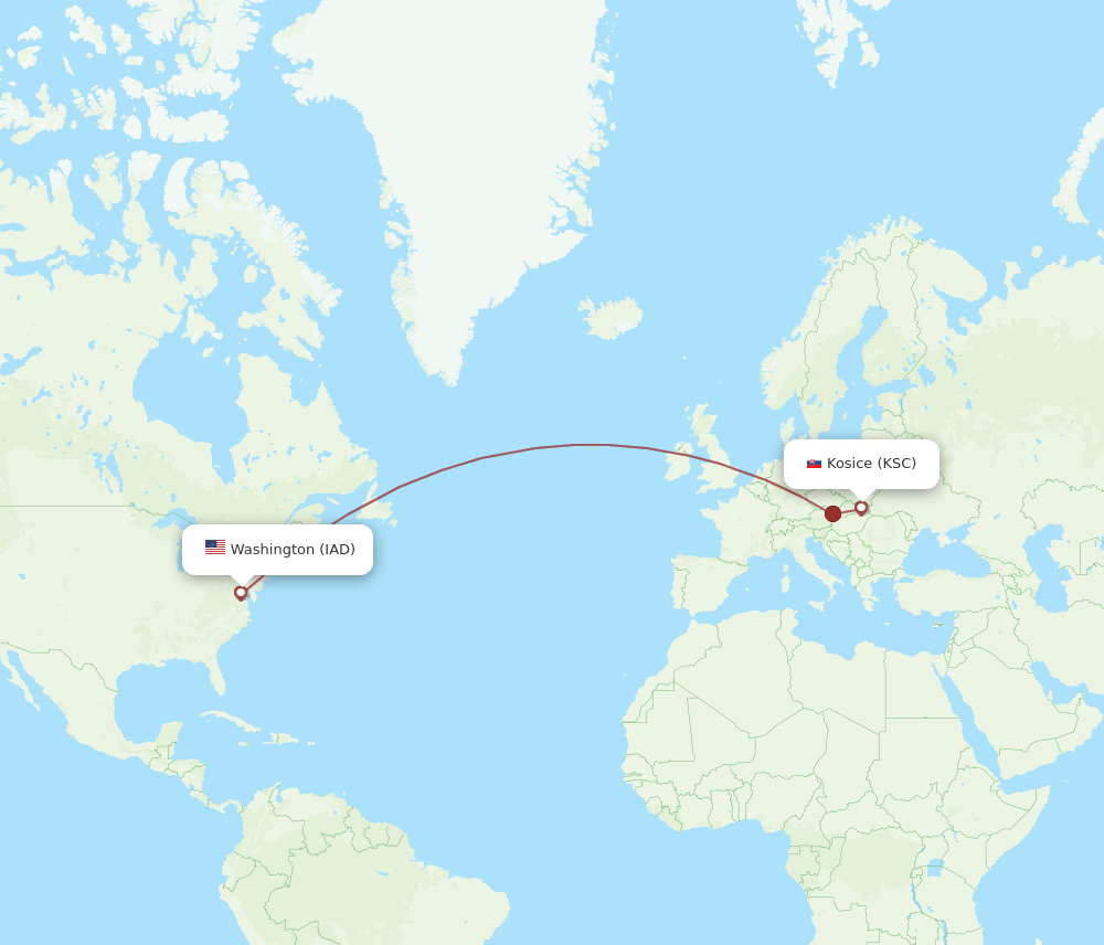 KSC-IAD flight routes