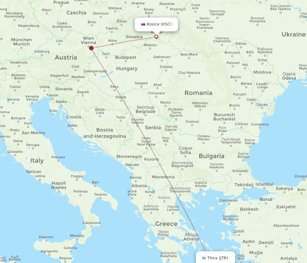 KSC-JTR flight routes