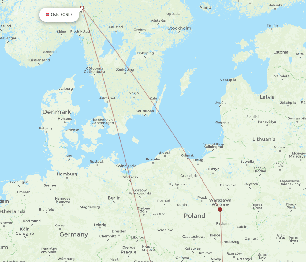 KSC-OSL flight routes