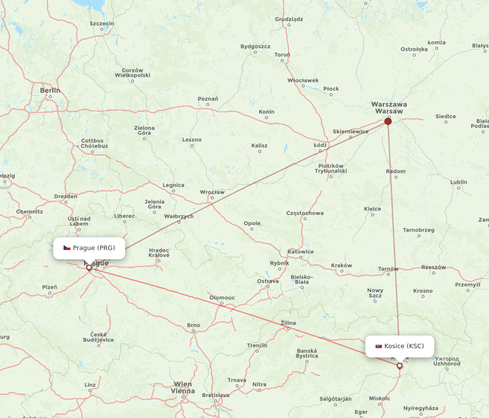 KSC-PRG flight routes