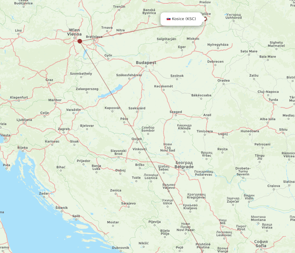 KSC-SKP flight routes