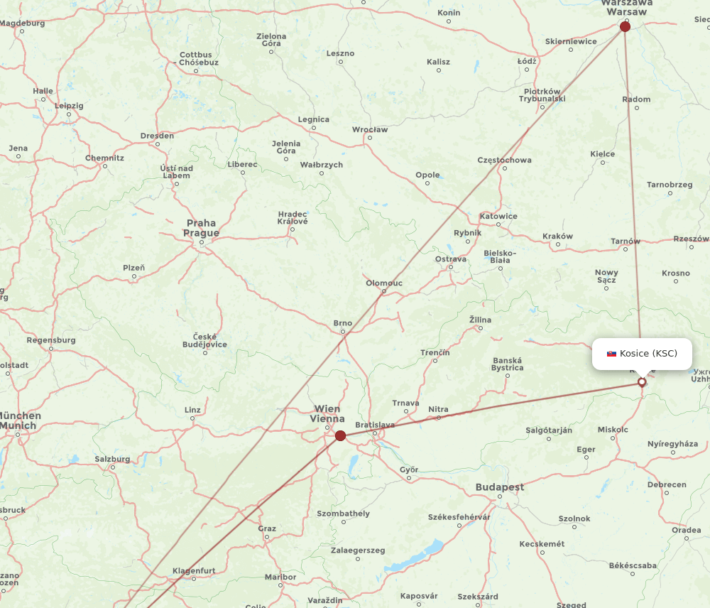KSC-VCE flight routes