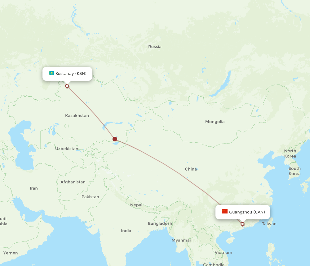Guangzhou - Kostanay route map and flight paths
