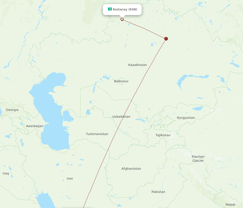 Dubai - Kostanay route map and flight paths