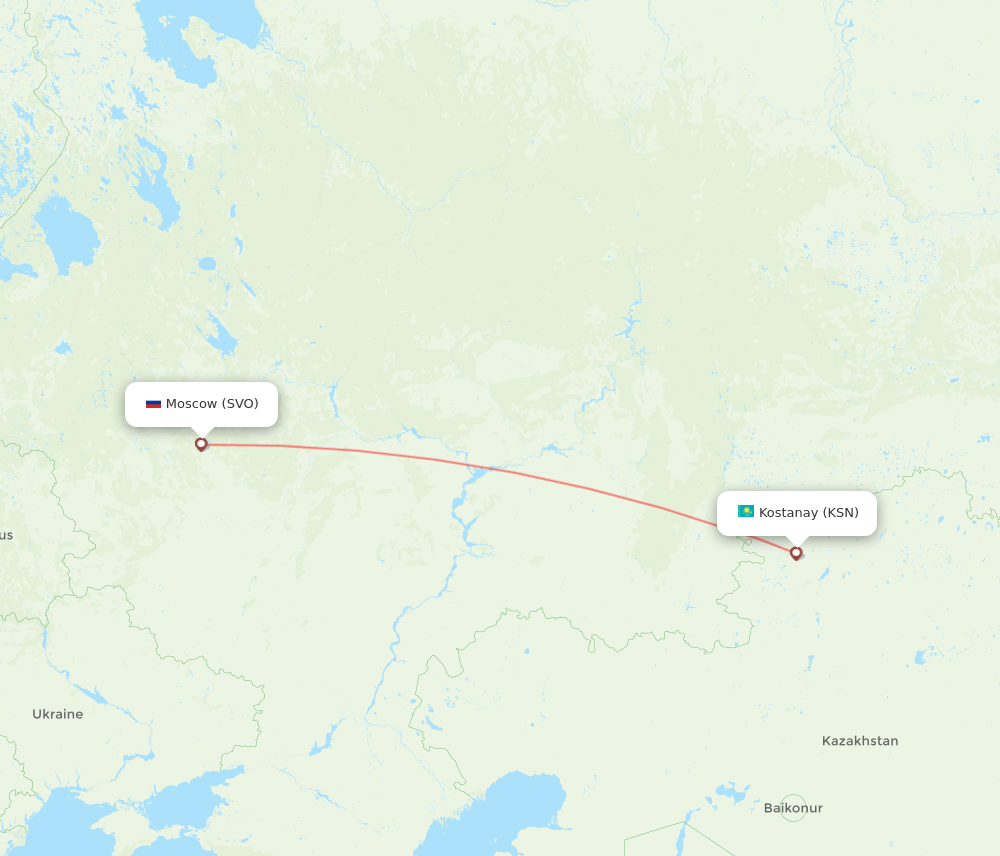 Moscow - Kostanay route map and flight paths