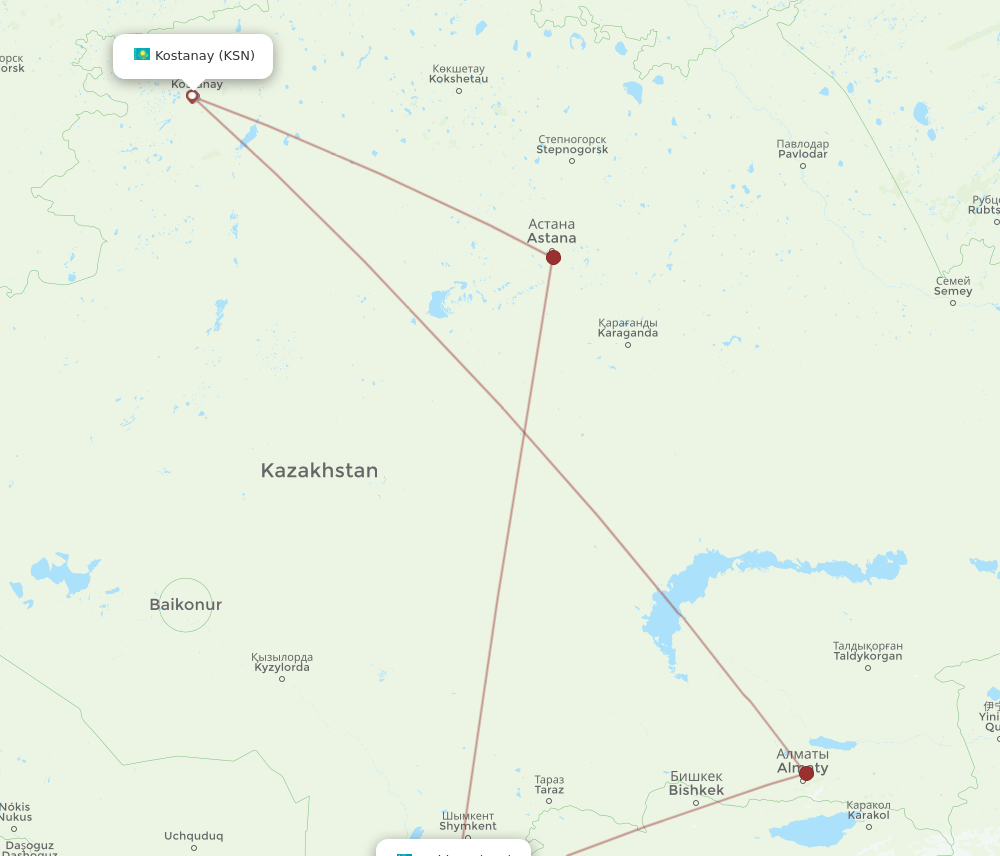 KSN-TAS flight routes