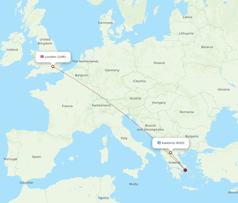 London - Kastoria route map and flight paths