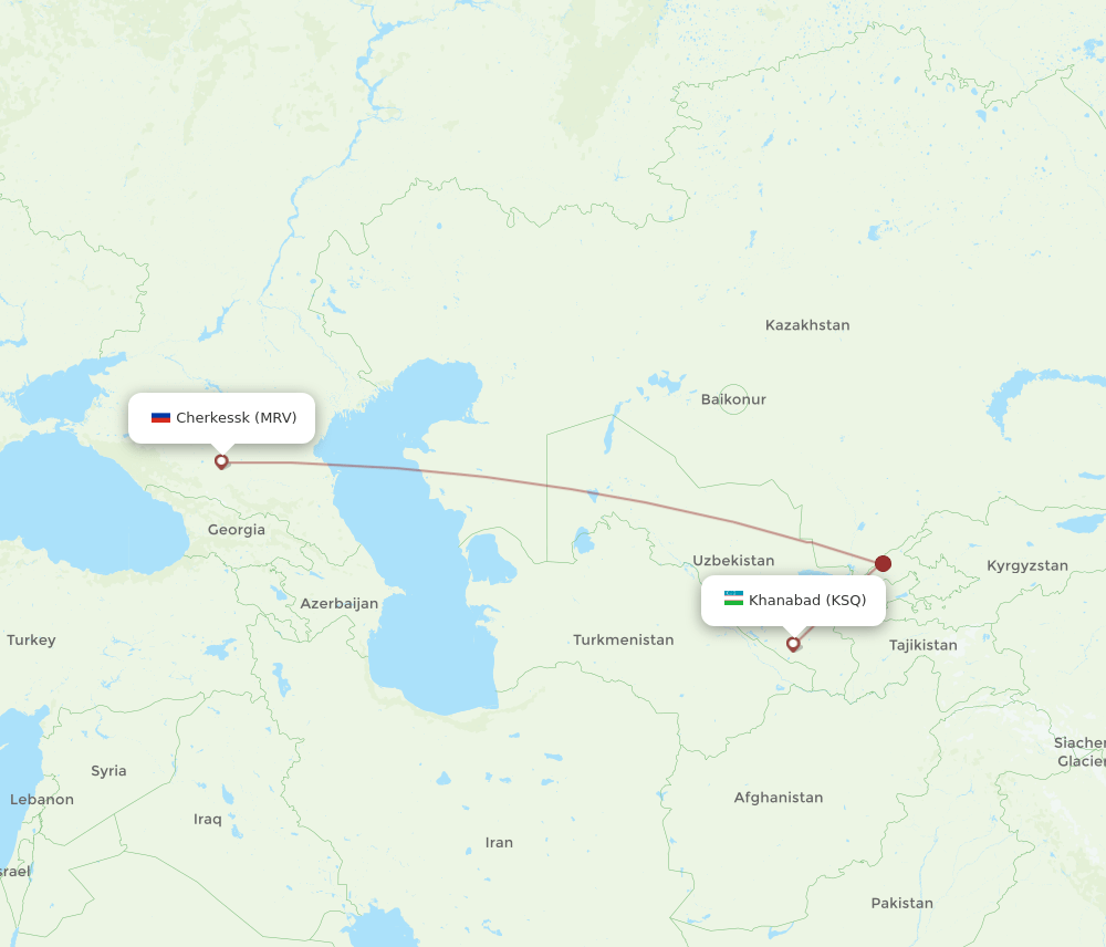 Mineralnye Vody - Karshi route map and flight paths