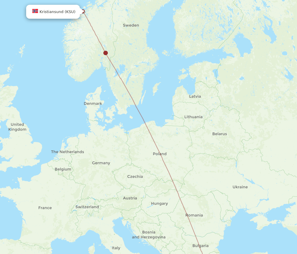 Izmir - Kristiansund route map and flight paths