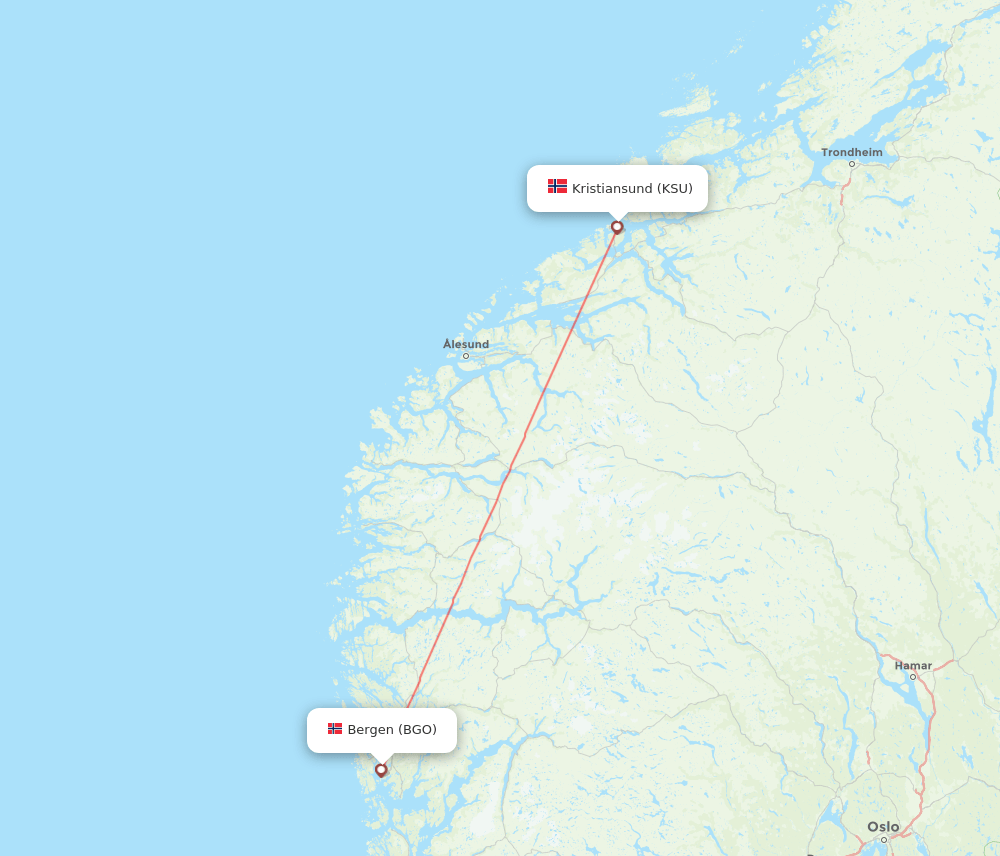 Kristiansund - Bergen route map and flight paths