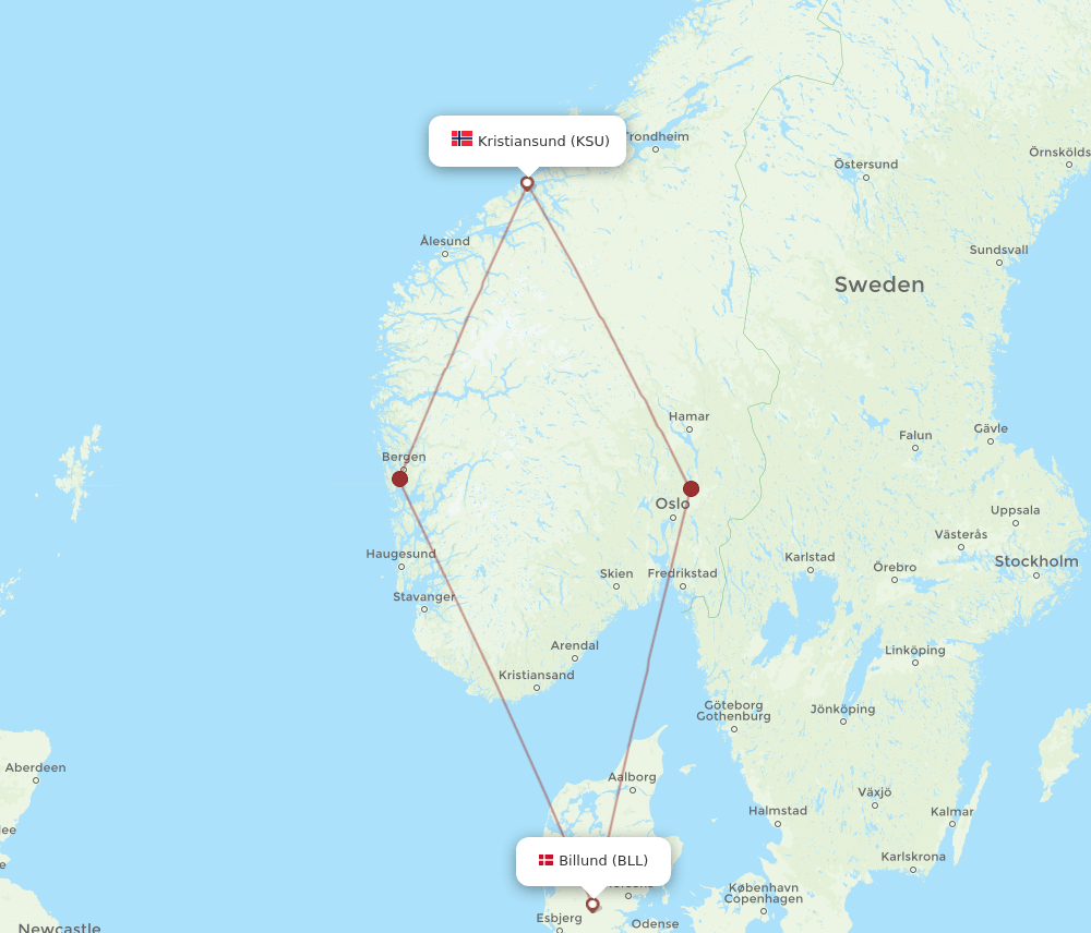 KSU-BLL flight routes