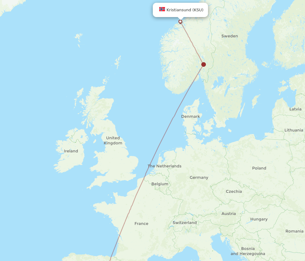 Madrid - Kristiansund route map and flight paths