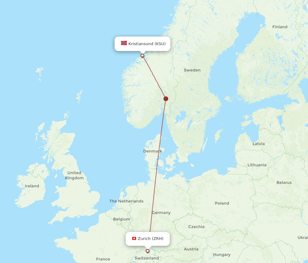 Zurich - Kristiansund route map and flight paths