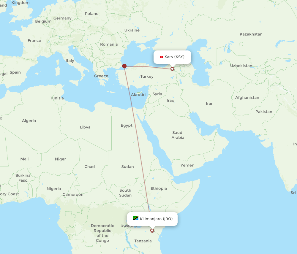 KSY-JRO flight routes